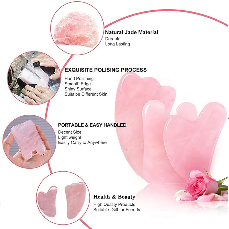 Jade Roller Gua Sha - Rose Quarz Gouache Schaber Gesicht Massage