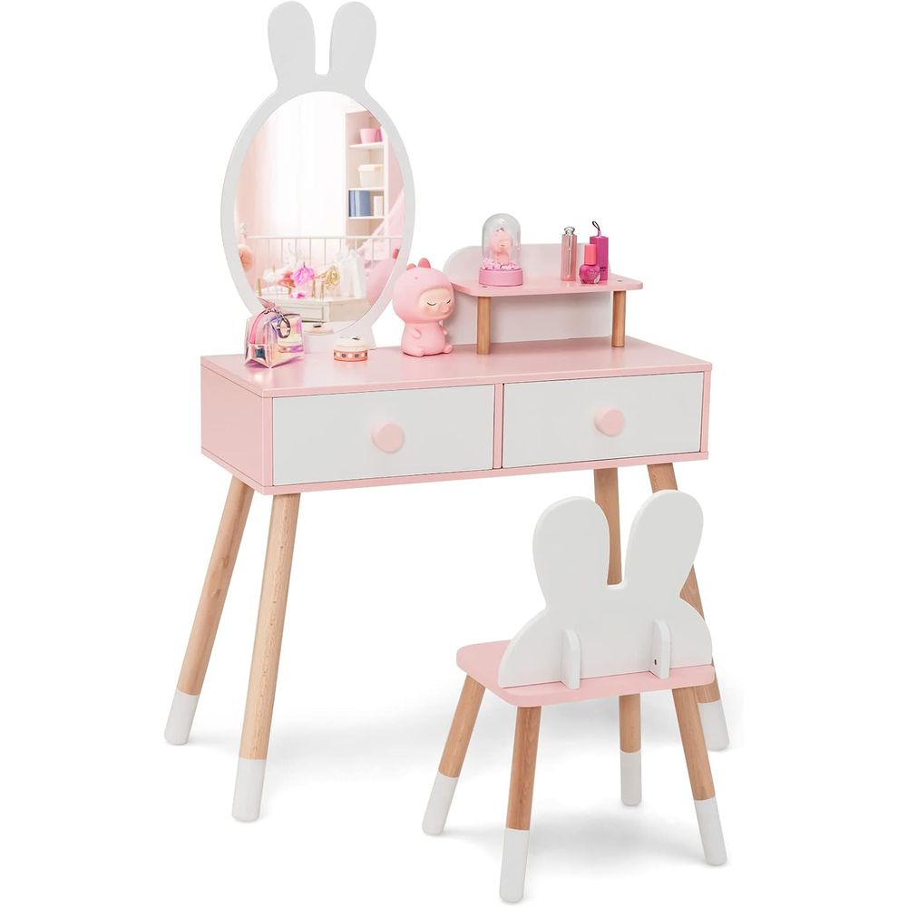 Beauty Makeup Vanity Set - EY Kinder-Schminktisch, Hasen-Motiv Kleinkind-Schminktisch und Stuhl-Set