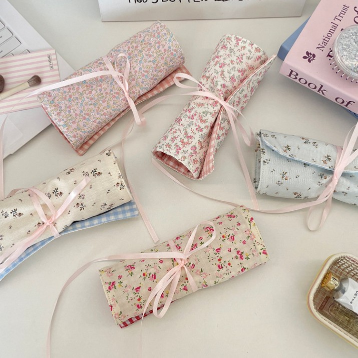 Beauty Makeup Bag - Stoff-Blumenmuster Make-up Pinsel Aufbewahrungstasche, Große Tragbare