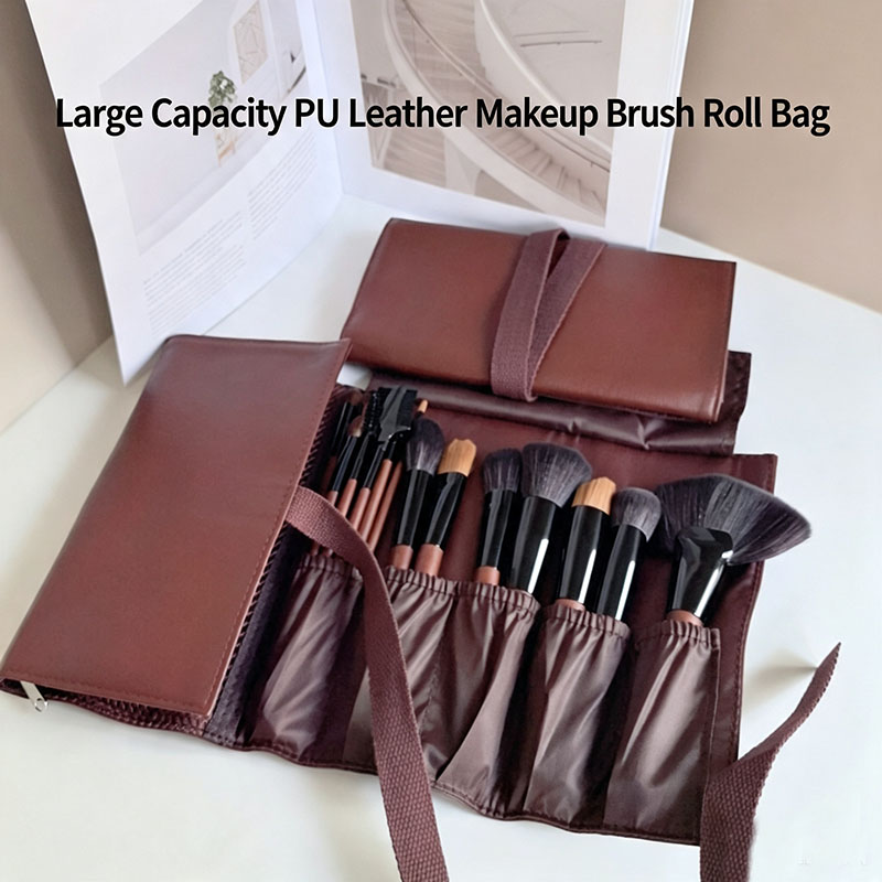 Beauty Makeup Bag - PU-Leder Make-up Pinsel Rolltasche Faltbare Kosmetikpinsel