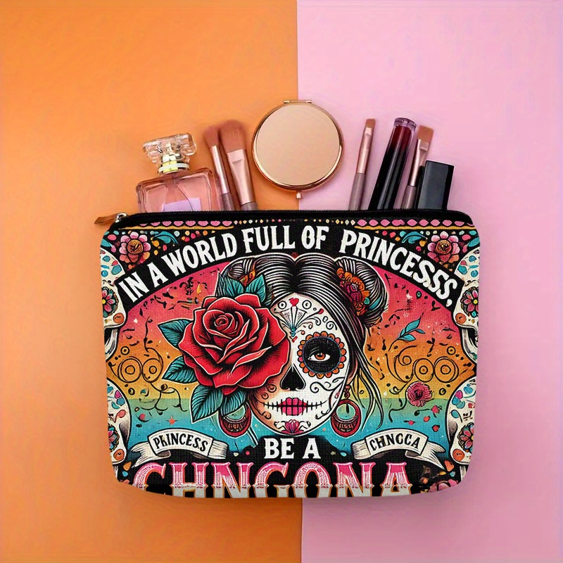 Beauty Makeup Bag - Eine Kosmetiktasche mit Blumen- und Totenkopf-Motiv