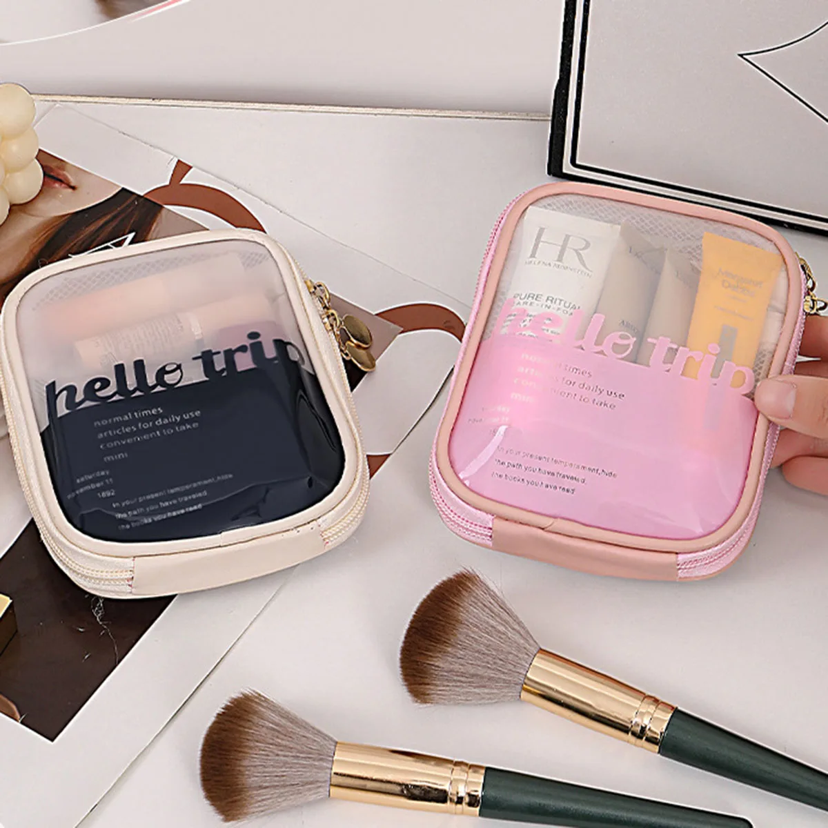 Beauty Makeup Bag - Transparente tragbare Kosmetiktasche, Lippenstift-Organizer, Reisetasche für