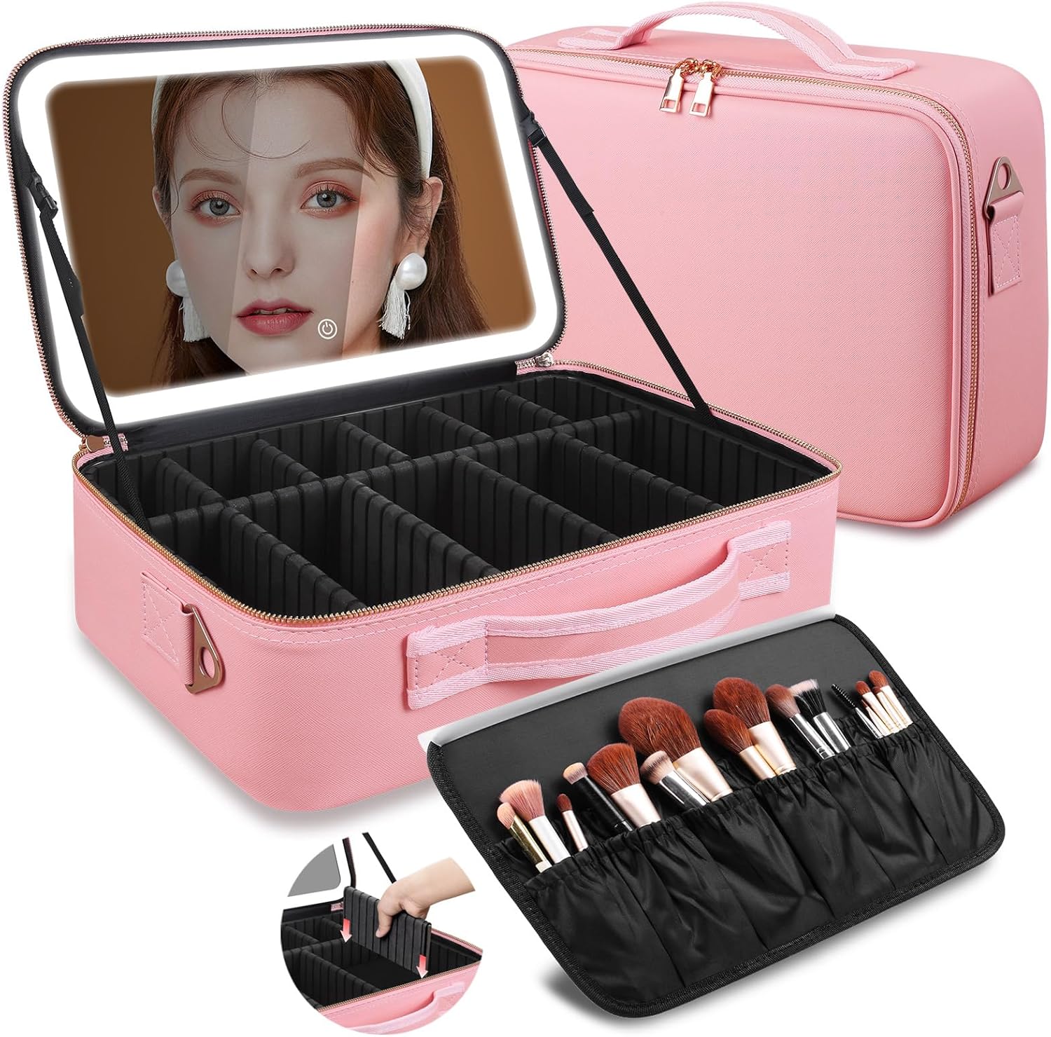 Beauty Makeup Bag - Große Kosmetiktasche 15''X11'' mit LED-Spiegel 3-Farben-Licht